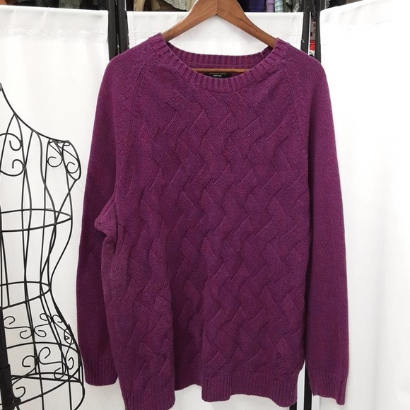 Cozy Oversized Lands End Purple Cotton Sweater - Picture 3 of 11
